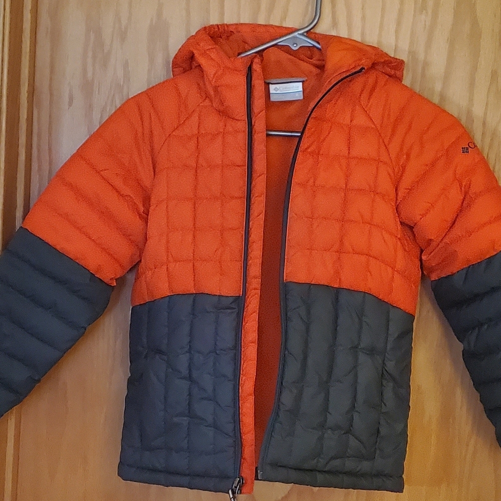 Youth Puffer Jacket in Vibrant Orange and Charcoal